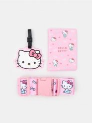 Zestaw podróżny Hello Kitty: etui na paszport, pasek do walizki i zawieszka na bagaż - różowy. Czerwone walizki damskie Sinsay, bez wzorów. Za 19.99 zł.