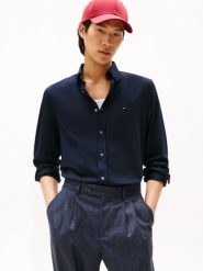 Tommy Hilfiger Męska koszula casual Mężczyźni Slim Fit niebieski jednolity, XL. Niebieskie koszule męskie Tommy Hilfiger, m, bez wzorów, z bawełny, casualowe, bez kołnierzyka, bez ramiączek. Za 409.95 zł.