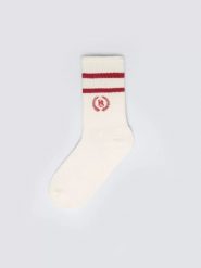 Skarpety damskie długie białe z czerwonymi paskami Prepaliana 603. Czerwone skarpetki damskie BIG STAR, bez wzorów, z bawełny. Za 19.99 zł.