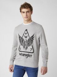 MĘSKA BLUZA WRANGLER GRAPHIC CREW MID GREY MEL W6E2HAX37 112130726. Szare bluzy męskie Wrangler, m, z aplikacjami, z bawełny, klasyczne, bez ramiączek, bez kaptura. Za 129.99 zł.