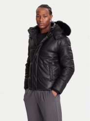 Guess Kurtka zimowa M5BL2F W1050 Czarny Regular Fit. Czarne kurtki męskie Guess, na zimę, m, z aplikacjami, ze skóry, bez kaptura. Za 799.99 zł.