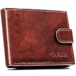 Brązowy portfel męski ze skóry ekologicznej zamykany zatrzaskiem - 4U Cavaldi. Brązowe portfele męskie 4U Cavaldi, bez wzorów, ze skóry ekologicznej. Za 24.99 zł.