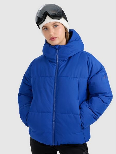 4F Kurtka narciarska membrana 5000 damska - niebieska L. Niebieskie kurtki sportowe damskie 4F, na zimę, l, bez wzorów, bez ramiączek, bez kaptura, narciarskie. Za 499.99 zł.
