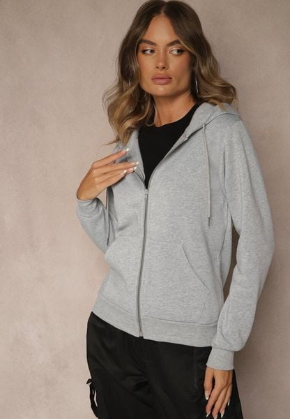 Szara Bluza Rozpinana z Bawełną i Kapturem Ozdobiona Sznurkami Ivila. Szare bluzy damskie Renee, l, bez wzorów, z bawełny, sportowe, bez ramiączek. Za 49.99 zł.