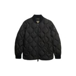 Damska kurtka puchowa Superdry. Czarne kurtki sportowe damskie Superdry, bez wzorów, z puchu, bez ramiączek, bez kaptura, trekkingowe. Za 418.00 zł.