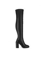 Nine West Kozaki WFA2944-1 Czarny. Czarne kozaki damskie Nine West, bez wzorów, z materiału, bez obcasa, na słupku, bez zapięcia. Za 349.99 zł.