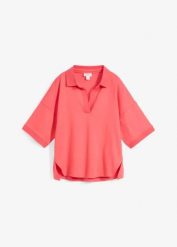 Koszulka polo z czystej bawełny organicznej. Niebieskie bluzki damskie bonprix, bez wzorów, z bawełny, bez kołnierzyka, bez ramiączek. Za 34.99 zł.