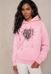Różowa Klasyczna Bluza z Nadrukiem na Przodzie i Kapturem Inalle. Czerwone bluzy damskie Renee, na jesień, m, bez wzorów, casualowe, bez ramiączek. Za 79.99 zł.