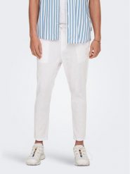 Only & Sons Spodnie materiałowe 22024966 Biały Tapered Fit. Białe spodnie materiałowe męskie Only & Sons, bez wzorów, z bawełny. Za 109.99 zł.