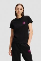 KARL LAGERFELD Czarny damski t-shirt Ikonik 2.0 Jelly. Czarne t-shirty damskie KARL LAGERFELD, s, bez wzorów, z bawełny, klasyczne, bez kołnierzyka, bez ramiączek. W wyprzedaży za 319.99 zł.