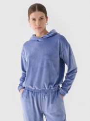 4F Bluza dresowa z weluru nierozpinana z kapturem damska - granatowa L. Niebieskie bluzy damskie 4F, l, bez wzorów, z dresówki, sportowe, bez ramiączek, z kapturem. W wyprzedaży za 59.99 zł.