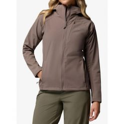 Kurtka softshell damska Columbia Trailborne Softshell. Brązowe kurtki sportowe damskie Columbia, bez wzorów, z softshellu, bez ramiączek, bez kaptura, trekkingowe. Za 516.99 zł.