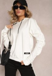 Biała Bluza Bawełniana z Kapturem Dolcean. Białe bluzy damskie Renee, bez wzorów, z bawełny, casualowe, bez ramiączek, z kapturem. Za 89.99 zł.