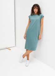 Sukienka shirtowa z bawełny organicznej. Fioletowe sukienki damskie bonprix, bez wzorów, z bawełny, bez kołnierzyka, bez ramiączek. Za 82.99 zł.