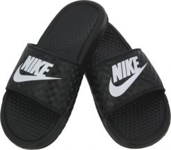 Nike Klapki damskie Benassi Just Do It czarne r. 40.5 (343881 011). Czarne klapki damskie Nike, bez wzorów, sportowe, bez obcasa, bez zapięcia. Za 77.00 zł.