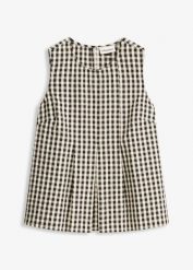 Top bez rękawów w kratkę. Żółte topy damskie bonprix, bez wzorów, eleganckie, bez kołnierzyka, bez ramiączek. Za 107.99 zł.