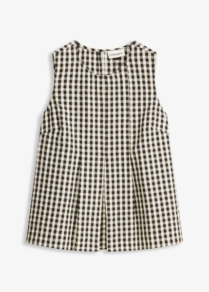 Top bez rękawów w kratkę. Żółte topy damskie bonprix, bez wzorów, eleganckie, bez kołnierzyka, bez ramiączek. Za 107.99 zł.