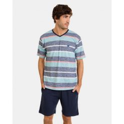 Piżama męska rozm. L P241309 Blue T04. Niebieskie piżamy męskie Massana Homewear, l, bez wzorów, bez kołnierzyka, bez ramiączek, krótkie. Za 229.00 zł.