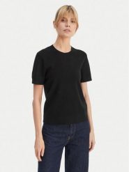 Calvin Klein T-Shirt LV147E303G Czarny Regular Fit. Czarne t-shirty damskie Calvin Klein, s, bez wzorów, z wiskozy, bez kołnierzyka, bez ramiączek. Za 409.99 zł.