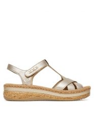 Rieker Sandały CEO-V0919-90 Złoty. Żółte sandały damskie Rieker, bez wzorów, ze skóry, bez obcasa, na koturnie, bez zapięcia. Za 339.99 zł.