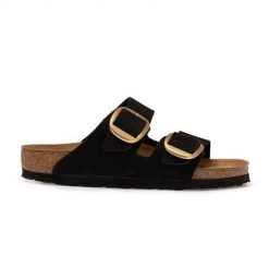 Klapki unisex Birkenstock Arizona Big Buckle. Czarne klapki damskie Birkenstock, bez wzorów, z materiału, bez obcasa, bez zapięcia. Za 669.80 zł.