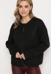 Czarny Klasyczny Kardigan z Wełną na Guziki Xesaltia. Czarne kardigany damskie Born2be, uniwersalny, bez wzorów, z jeansu, biznesowe, bez kołnierzyka. Za 169.99 zł.
