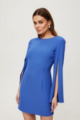 Elegancka ołówkowa sukienka mini rozcięte rękawy niebieska. Niebieskie sukienki damskie Makover, s, bez wzorów, eleganckie, bez kołnierzyka, bez ramiączek, mini, ołówkowe. Za 289.00 zł.