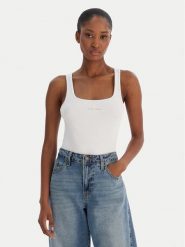 Calvin Klein Jeans Top Monologo Scoop Nk Rib LV047A804G Biały Slim Fit. Białe topy damskie Calvin Klein Jeans, m, bez wzorów, z bawełny, bez kołnierzyka, bez ramiączek. Za 129.99 zł.