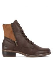 Rieker Botki Y0800-24 Brązowy. Brązowe botki damskie Rieker, bez wzorów, z materiału, bez obcasa, na płaskiej podeszwie, bez zapięcia. Za 272.99 zł.