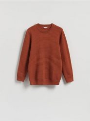 Sweter z wiskozą - miedziany. Brązowe swetry męskie Reserved, l, bez wzorów, z dzianiny, bez kołnierzyka, bez ramiączek. Za 139.99 zł.