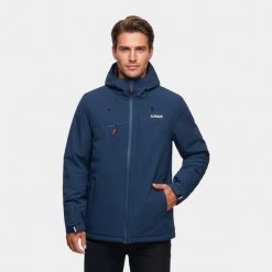 Kurtka turystyczna męska zimowa Alpinus Causses granatowa. Niebieskie kurtki męskie Alpinus, na zimę, m, bez wzorów, z materiału, z kapturem. Za 549.00 zł.