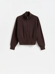 Rozpinany sweter - brązowy. Brązowe kardigany damskie Reserved, l, bez wzorów, z dzianiny, bez kołnierzyka. Za 139.99 zł.