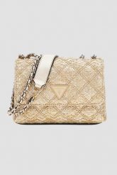 GUESS Złota kopertówka damska Giully Mini 2. Żółte torebki do ręki damskie Guess, z aplikacjami, bez dodatków. W wyprzedaży za 429.99 zł.