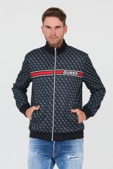 GUESS Czarna męska bluza logowana. Czarne bluzy męskie Guess, l, z aplikacjami, bez ramiączek, bez kaptura. W wyprzedaży za 426.99 zł.