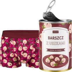 Soxo Męskie Bokserki Barszcz czerwony w puszce idealny zabawny prezent dla Niego M. Czerwone bokserki męskie Soxo, bez wzorów. Za 45.99 zł.