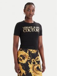 Versace Jeans Couture T-Shirt 80HAHT00 CJ03T Czarny Slim Fit. Czarne t-shirty damskie Versace Jeans Couture, xs, bez wzorów, z bawełny, bez kołnierzyka, bez ramiączek. Za 569.99 zł.