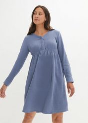 Sukienka ciążowa i do karmienia z muślinu. Niebieskie sukienki damskie bonprix, bez wzorów, bez kołnierzyka, moda ciążowa, bez ramiączek. Za 99.99 zł.