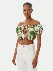 Guess Bluzka W6GHA1 W2447 Zielony Regular Fit. Zielone bluzki damskie Guess, xxl, z aplikacjami, ze lnu, bez kołnierzyka, bez ramiączek. Za 344.99 zł.