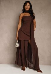 Brązowa Wieczorowa Sukienka Bandeau z Dodatkowym Szalem Meridvia. Brązowe sukienki damskie Renee, na imprezę, m, bez wzorów, wizytowe, bez kołnierzyka, bez ramiączek, maxi. Za 139.99 zł.