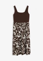 Sukienka z dżerseju z mieszanki wiskozy. Brązowe sukienki damskie bonprix, bez wzorów, z dżerseju, bez kołnierzyka, bez ramiączek. Za 169.99 zł.