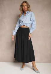 Czarne Spodnie Typu Kuloty High Waist o Szerokim Kroju z Marszczeniem Araliannis. Czarne spodnie materiałowe damskie Renee, bez wzorów, z jeansu, eleganckie, z podwyższonym stanem. Za 39.99 zł.