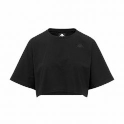 Damski crop top Kappa Icropa Athleisure. Czarne topy damskie Kappa, bez wzorów, sportowe, bez kołnierzyka, bez ramiączek. Za 227.00 zł.