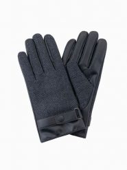Męskie eleganckie rękawiczki z łączonych materiałów z wełną – grafitowy melanż V2 - Rozmiar: one size. Szare rękawiczki męskie Ombre Clothing, bez wzorów, z materiału. W wyprzedaży za 82.49 zł.