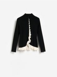 Kardigan z koronką - czarny. Czarne kardigany damskie Reserved, l, bez wzorów, z dzianiny, bez kołnierzyka. Za 139.99 zł.