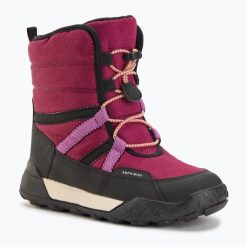 Śniegowce juniorskie Geox Trekkyup ABX. Czerwone buty zimowe męskie Geox, na zimę, bez wzorów, bez obcasa, bez zapięcia. Za 319.99 zł.