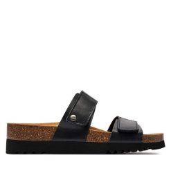 Klapki Scholl. Czarne klapki damskie Scholl, bez wzorów, bez obcasa, bez zapięcia. Za 289.99 zł.