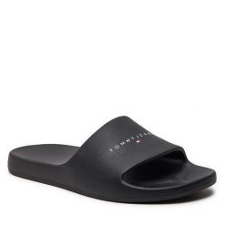 Klapki Tommy Jeans. Czarne klapki damskie Tommy Jeans, bez wzorów, z jeansu, bez obcasa, bez zapięcia. Za 119.99 zł.
