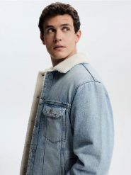 Jeansowa kurtka sherpa - niebieski. Niebieskie kurtki męskie Reserved, l, bez wzorów, z denimu, bez kaptura. Za 239.99 zł.