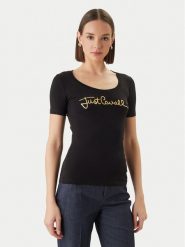 Just Cavalli T-Shirt 80PAHT02 CJ502 Czarny Slim Fit. Czarne t-shirty damskie Just Cavalli, xl, bez wzorów, z bawełny, bez kołnierzyka, bez ramiączek. Za 374.99 zł.