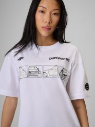 4F T-shirt loose z nadrukiem uniseks 4F | Drift Masters - biały XXL. Białe t-shirty męskie 4F, m, bez wzorów, z bawełny, bez kołnierzyka, bez ramiączek. Za 119.99 zł.